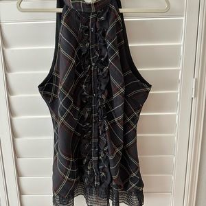 Womens 2x summer top ruffled plaid bow tie in back tank